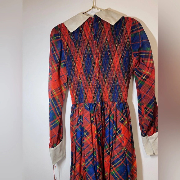 Long plaid collared dress vintage red black white Plymouth Christmas holiday! - Picture 8 of 12